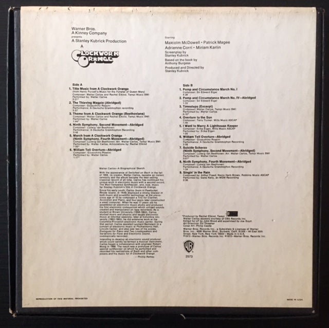 A Clockwork Orange the Original Reel-to-Reel Tape of the Soundtrack