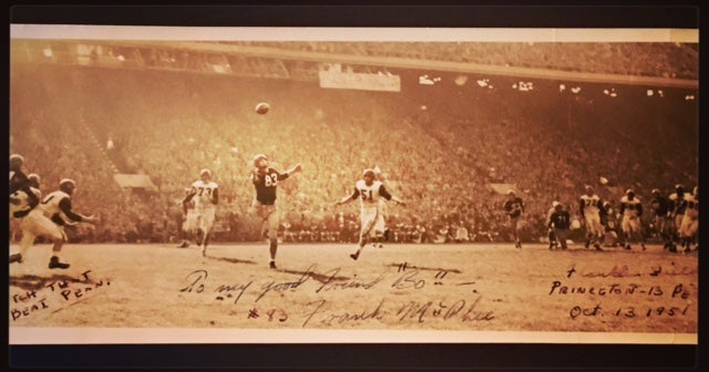 Item #15934 Orignal Signed Photograph of "The Catch That Beat Penn" (Princeton-Penn Football Game, Oct. 13th 1951). Alan W. Richards.