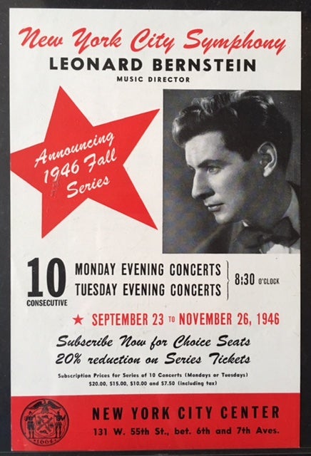 Item #16855 1946 New York City Symphony Announcement (and Leonard Bernstein Ephemera).
