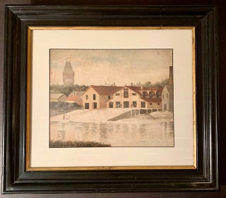 Item #17737 1885 Watercolor of Harvard's Original Boathouse. E M. Fairchild
