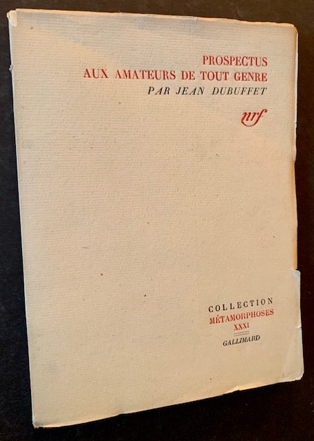Item #18138 Prospectus aux Amateurs de Toute Genre. Jean Dubuffet.