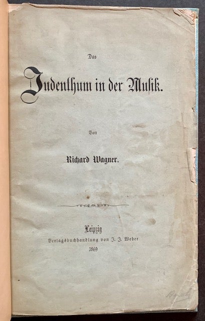 Item #18200 Judenthum in Der Musik. Richard Wagner.