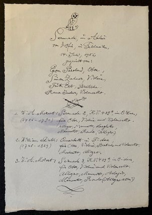 Item #18489 Handwritten Concert Program ("Serenade, im Atelier"). Hans Fischer