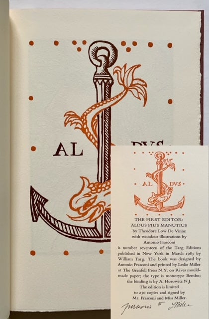 Item #19332 The First Editor: Aldus Pius Manutius. Thedore Low De Vinne.