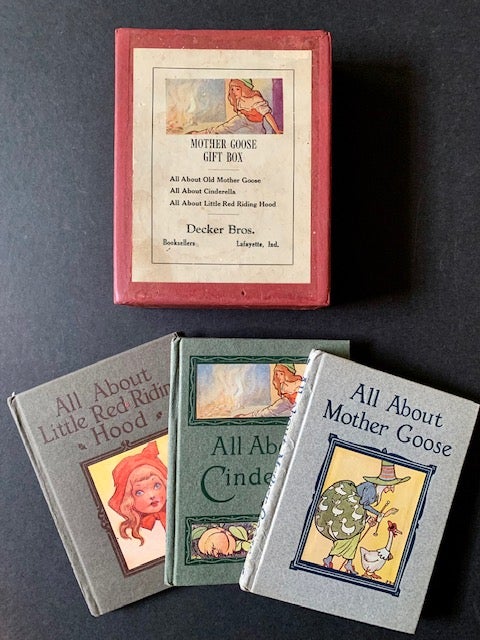 Item #19576 Mother Goose Gift Box: Three "All About" Books, Illustrated by Johnny Gruelle ("All About Mother Goose", "All About Little Red Riding Hood", and "All About Cinderella"). Charles Perrault.