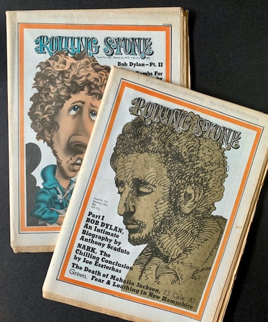 Item #19795 Rolling Stone Issues #103 and #104 -- March 2nd and March 16th, 1972: The Full Publication of Anthony Scaduto's "Intimate Biography" of Bob Dylan. Ed Jann Wenner.