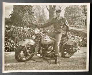Item #20599 Vintage Photograph of a Motorcyclicst on His Harley-Davidson. Marshall Hathaway