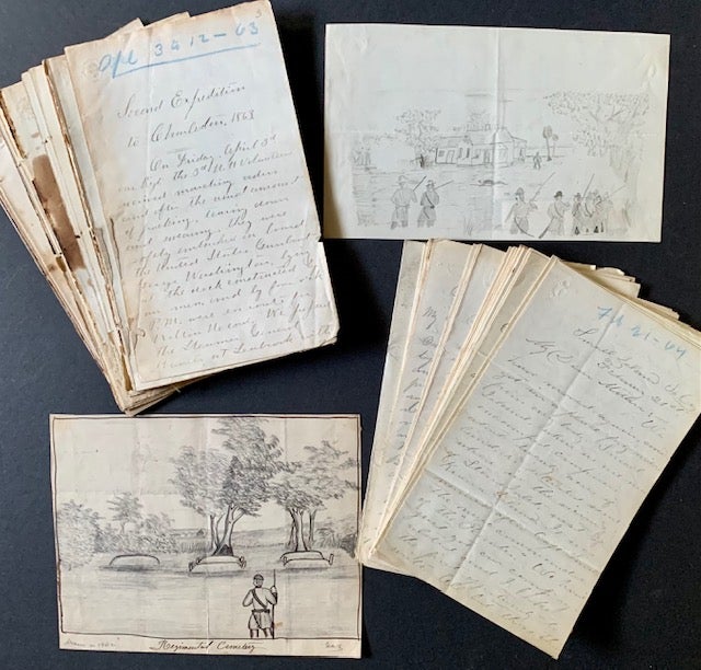 Item #20788 An Extensive Collection of Letters, a Manuscript of Over 100 Pages and 2 Original Drawings -- All Done in 1862-1864-- by Civil War Soldier George William Spencer, a Member of the 3rd New Hampshire Mounted Infantry. George William Spencer.