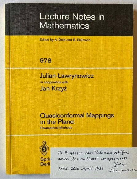 Item #25222 Quasiconformal Mappings in the Plane: Parametrical Methods. Julian Lawrynowicz, with Jan Krzyz.