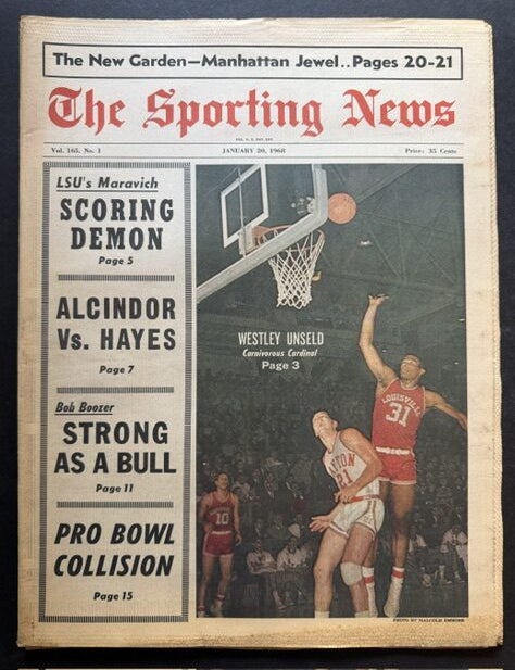 Item #25778 The Sporting News: January 20th, 1968 (Wes Unseld cover, "Westley Unseld -- Carnivorous Cardinal")