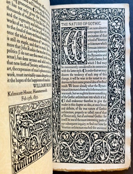 Item #25929 The Nature of Gothic: A Chapter of the Stones of Venice (Kelmscott Press). John Ruskin.