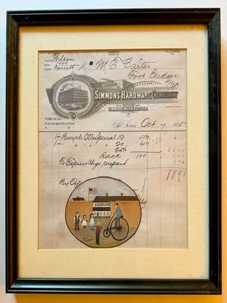 Hand-Painted 19th Century Trading Post Receipt for Bicycle-Related Purchases