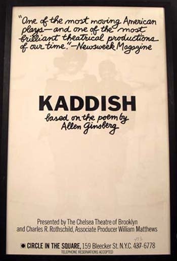 Item #4818 "Circle-in-the-Square" Poster for the Theatrical Production of Kaddish. Allen Ginsberg.