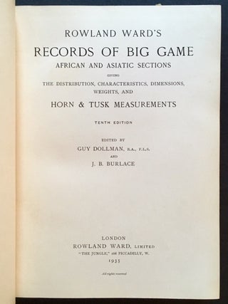Rowland Ward's Records of Big Game: African and Asiatic Sections --Tenth Edition (in Dustjacket)